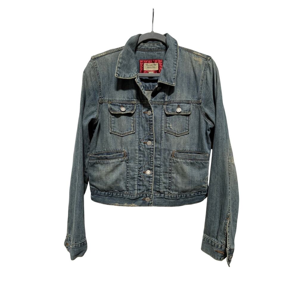Vintage Abercrombie&Fitch Denim Jacket Womens Large Cropped 100% Cotton